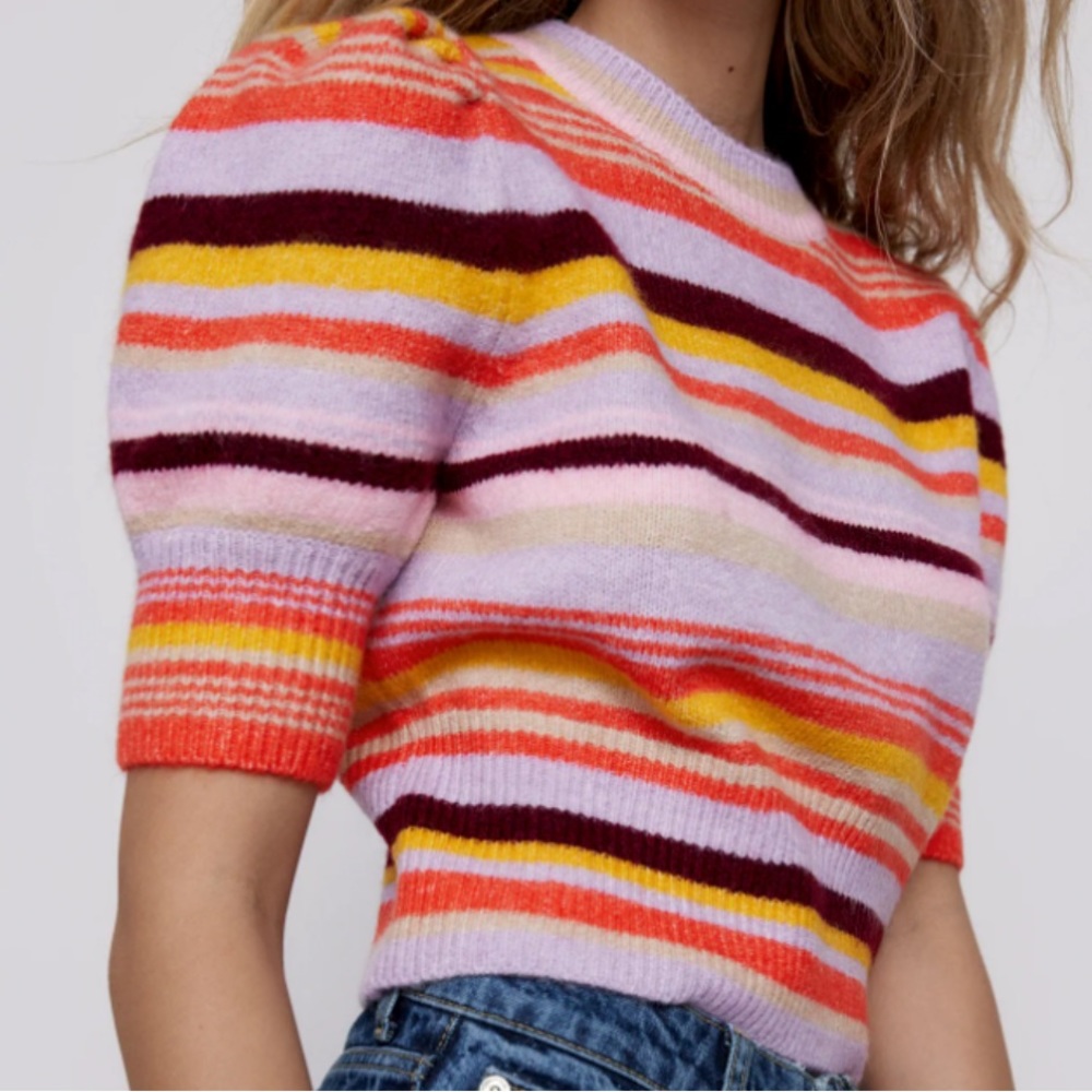 Zara Striped Knit Sweater in Pink Purple Yellow